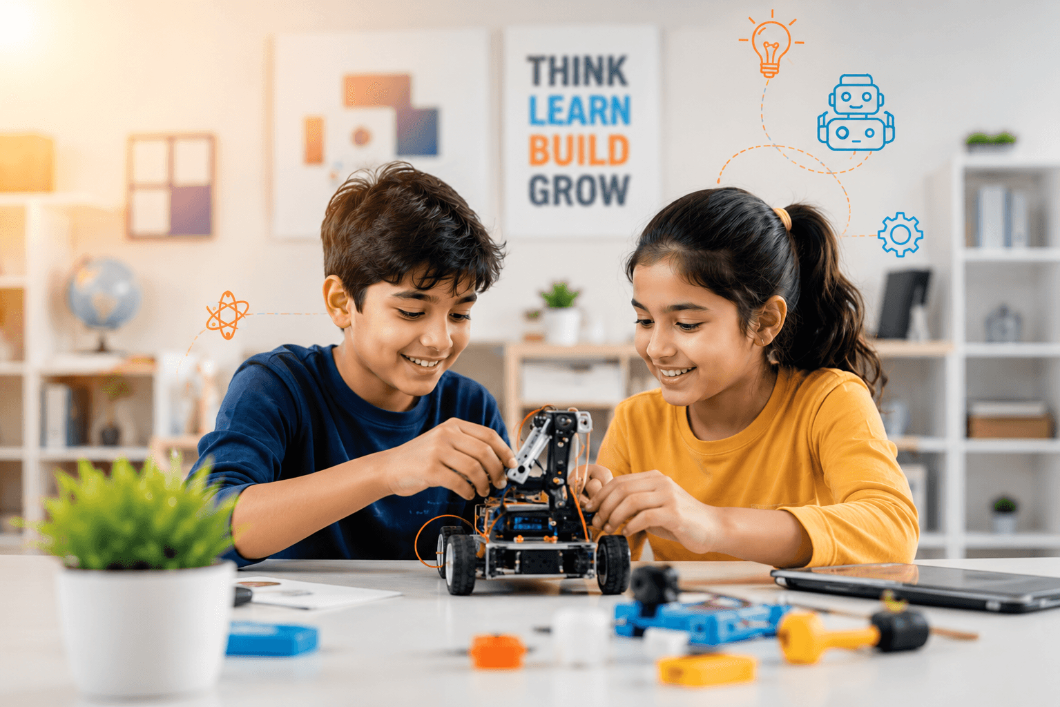 Children collaborating on science and STEAM activities at NextZen Academy